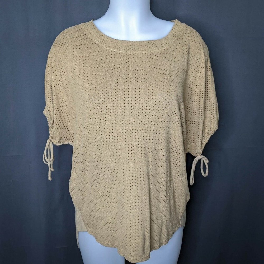 Zenergy by Chicos Womens Top Shirt Size Large Tan Sophie Perforated Poncho
